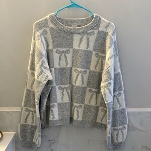 a new day Gray and Cream Checkered Sweater